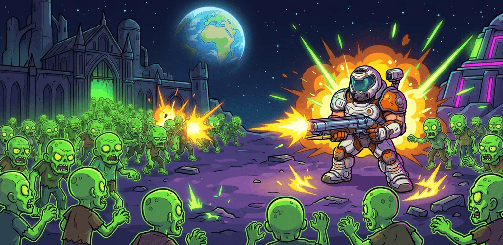 Le soldat de D-Ops : Arcade Zombies face à une horde de zombies sur une base lunaire