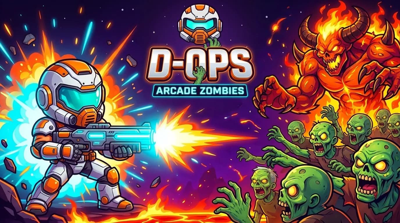 Key art de D-Ops : Arcade Zombies, le soldat face à la horde de zombies et à l'archidémon d'Inferno