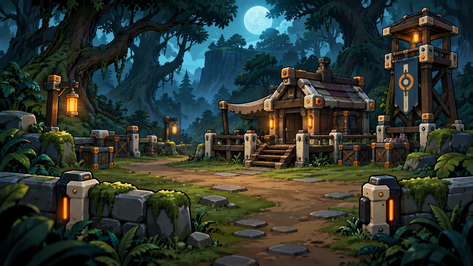 Illustration de Bloodwood : les ruines et les arbres de la forêt maudite