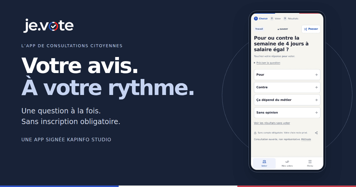 je.vote, votre avis à votre rythme, avec un aperçu de l’application mobile