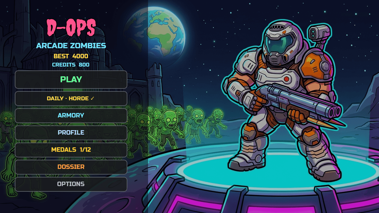 Le menu principal du jeu avec le défi du jour